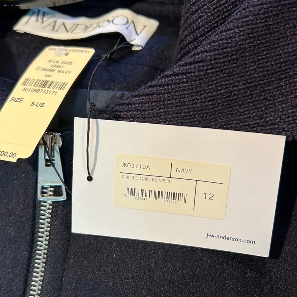 NWT J.W. ANDERSON CAPED ZIP-FRONT KNIT BOMBER JACKET IN NAVY